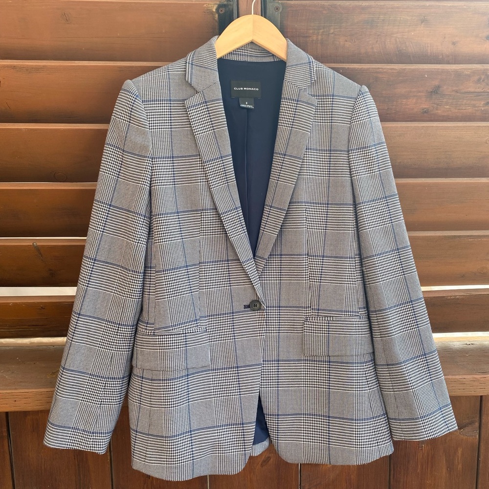Club Monaco Borrem White Checkered Blazer